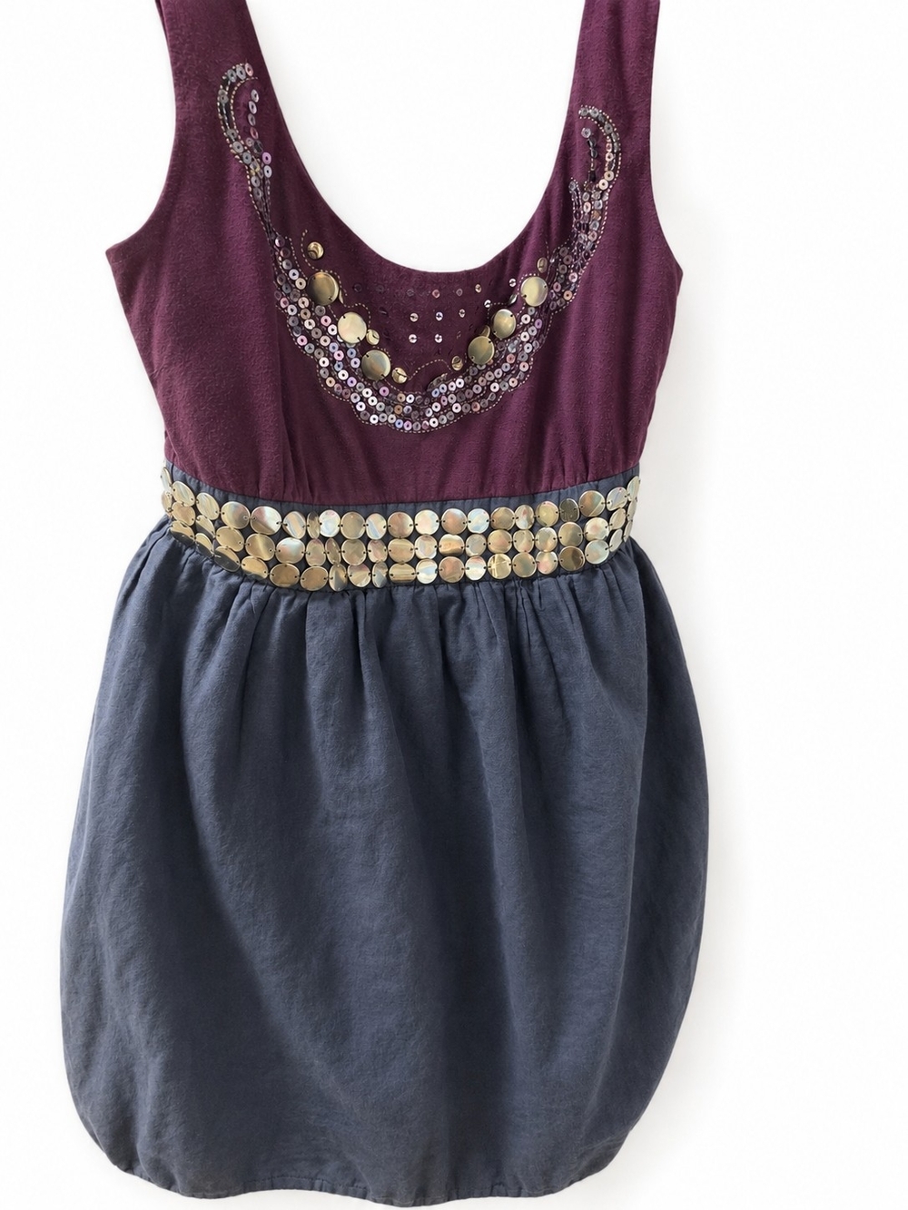 Xhilaration Plum & Navy Sequin Tank Dress with Gold Disc Waistband